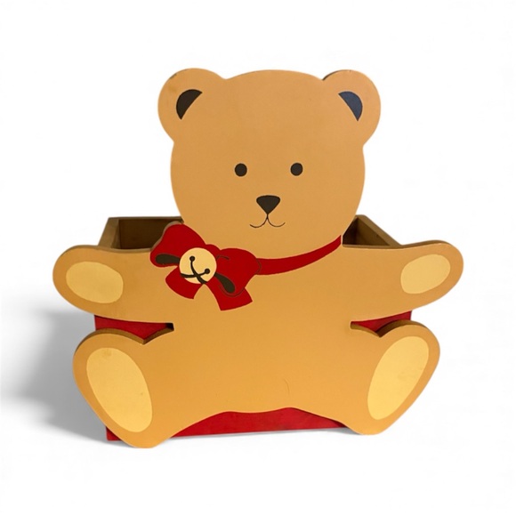 Vintage Hallmark Wooden Napkin Holder Christmas Holiday Bear With Bow & Bells - Picture 1 of 4